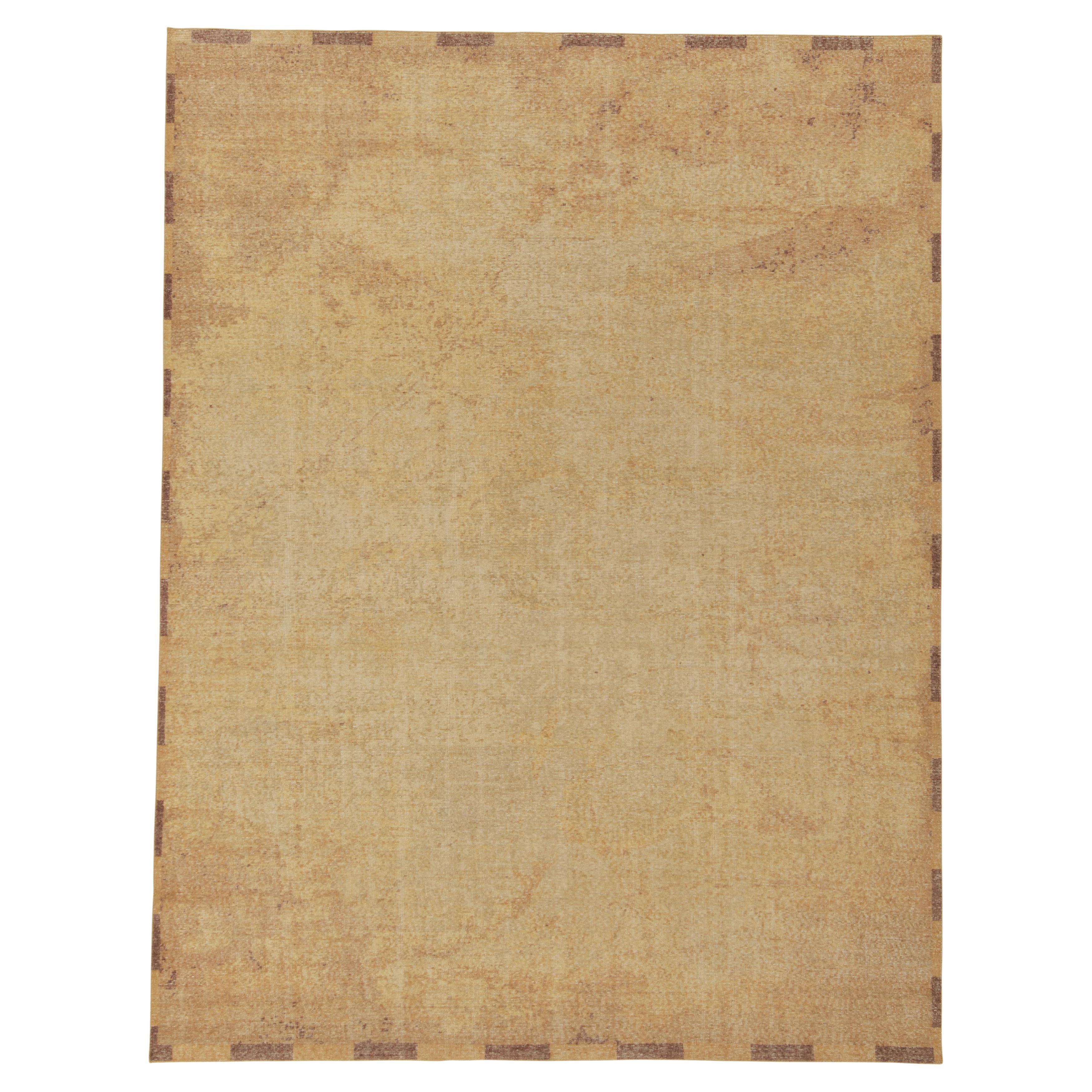 Rug & Kilim's Distressed Style Modern Rug in Gold, Brown Abstract Pattern