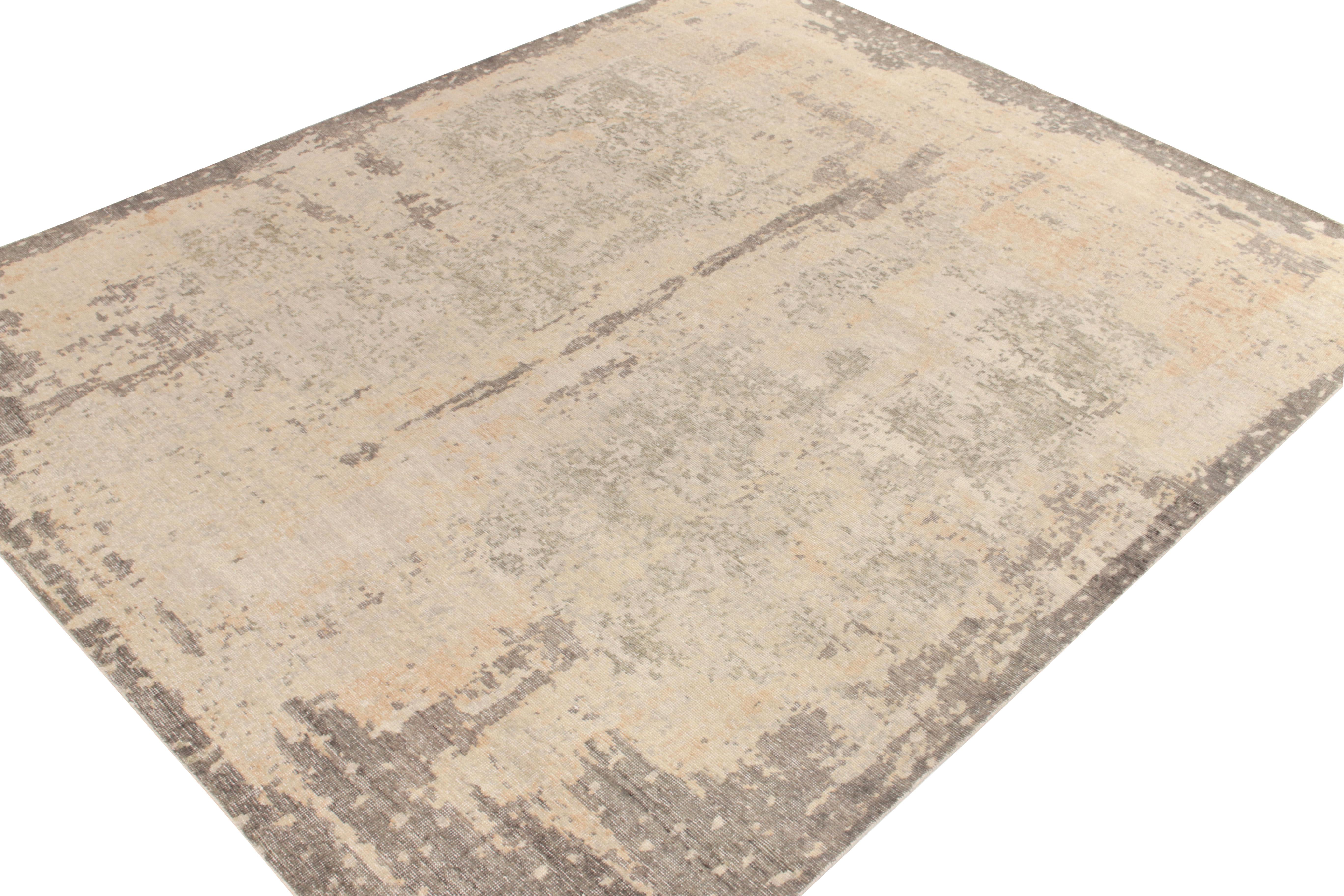 Moderner Teppich & Kelim-Teppich im Used-Stil in Grau und Beige mit abstraktem Muster (Indisch) im Angebot