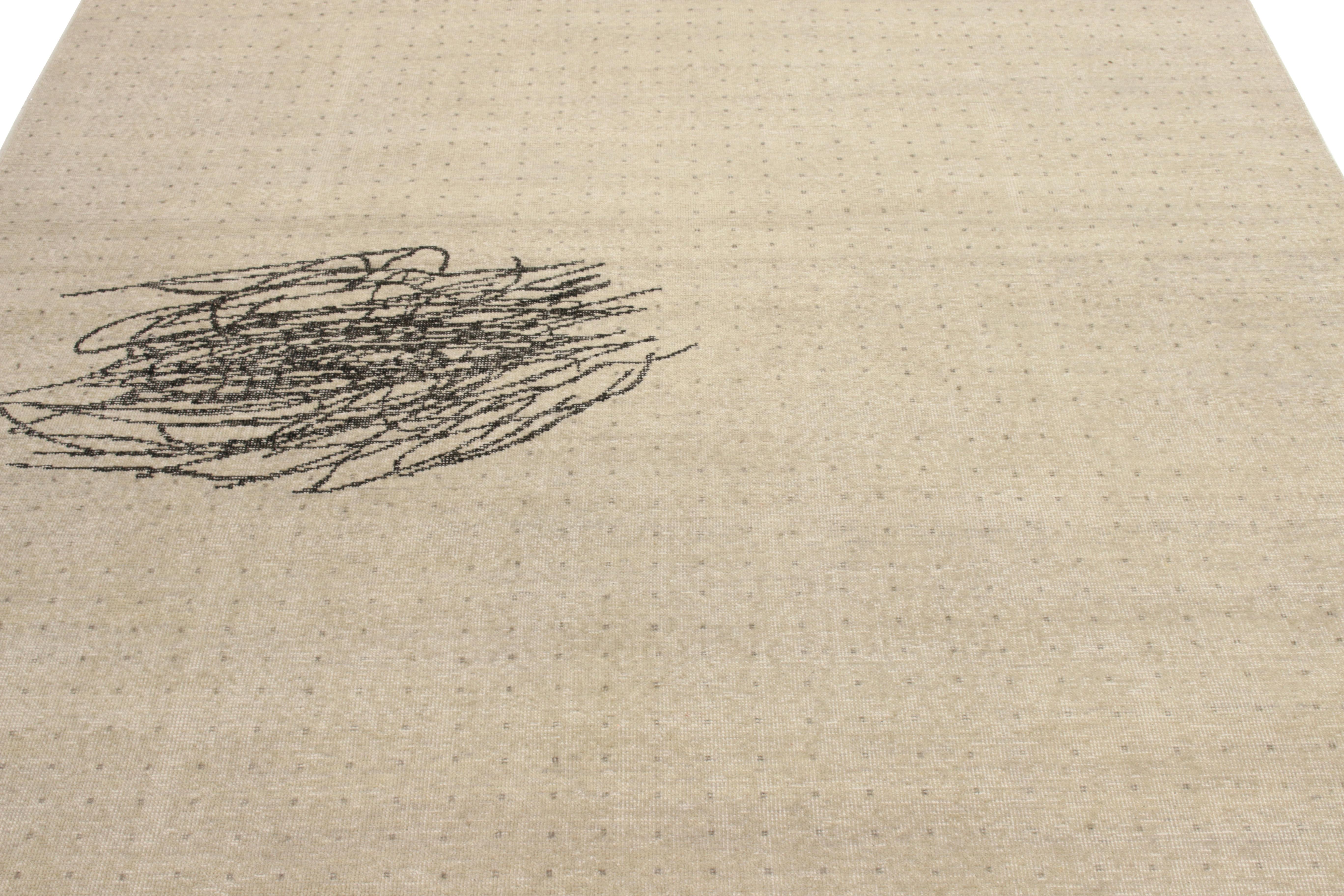Moderner Teppich & Kelim-Teppich im Used-Stil in Grau & Schwarz mit abstraktem Muster (Indisch) im Angebot