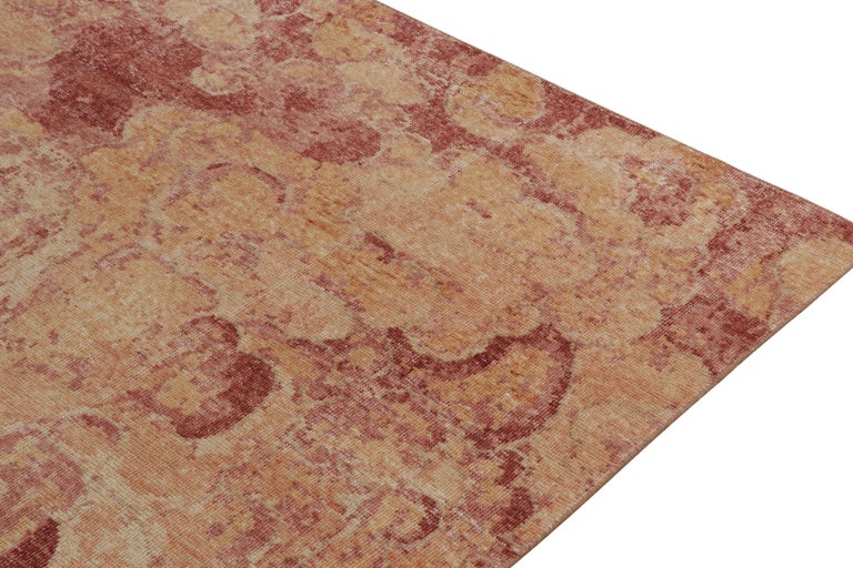 Rug and Kilim's Distressed Style Modern Rug in Red and Gold Abstract ...