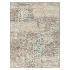 Distressed Style Modern Rug in Silver-Gray, Blue Abstract Pattern by Rug & Kilim