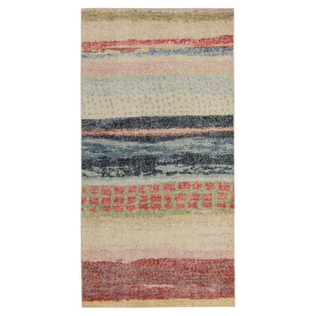 Rug and Kilim's Abstract Runner Red and Pink Wool and Silk Modern ...