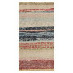 Rug & Kilim's Distressed Style Modern Runner in Blue and Red Abstract Pattern