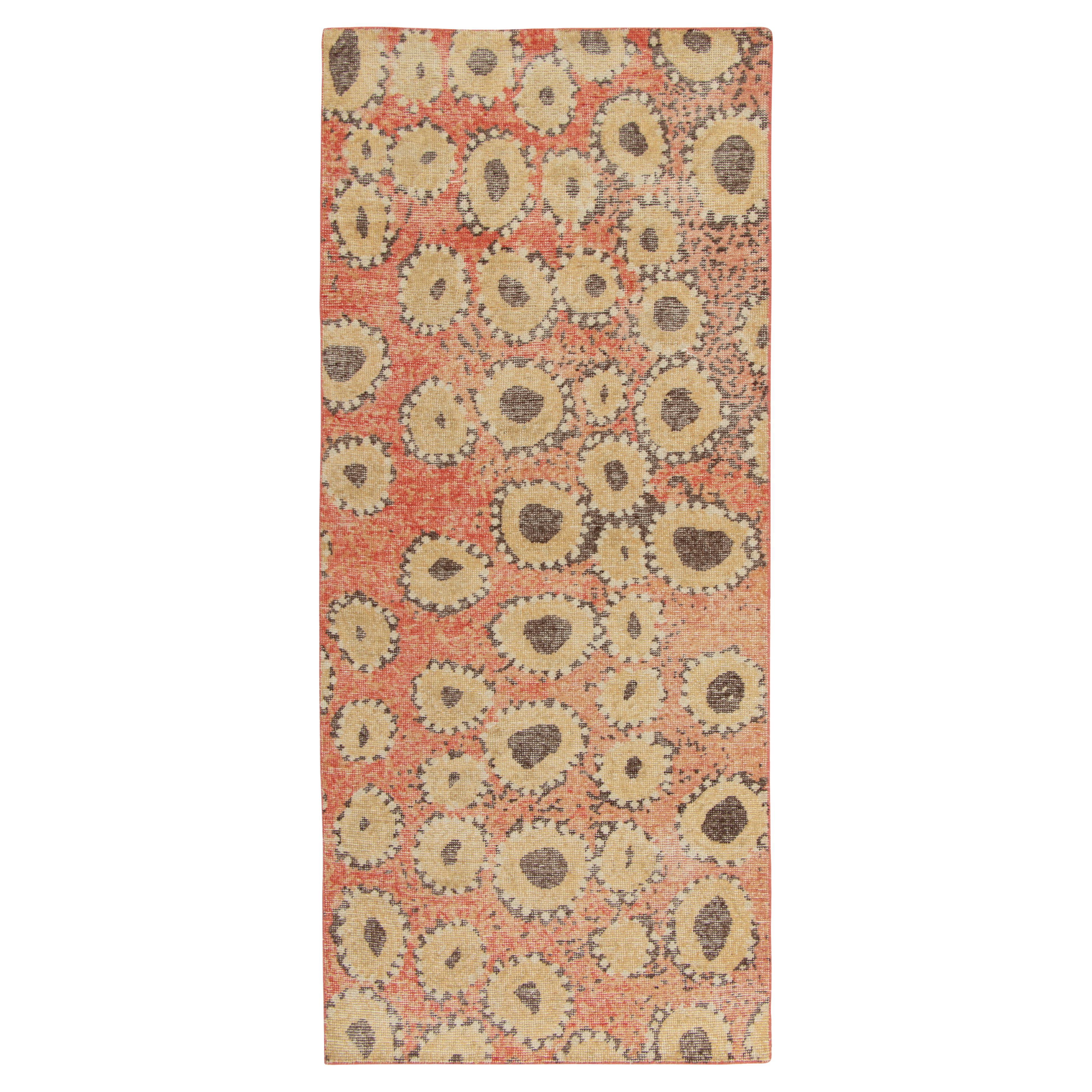 Rug & Kilim's Distressed Style Modern Runner in Red, Beige-Brown Circle Pattern For Sale