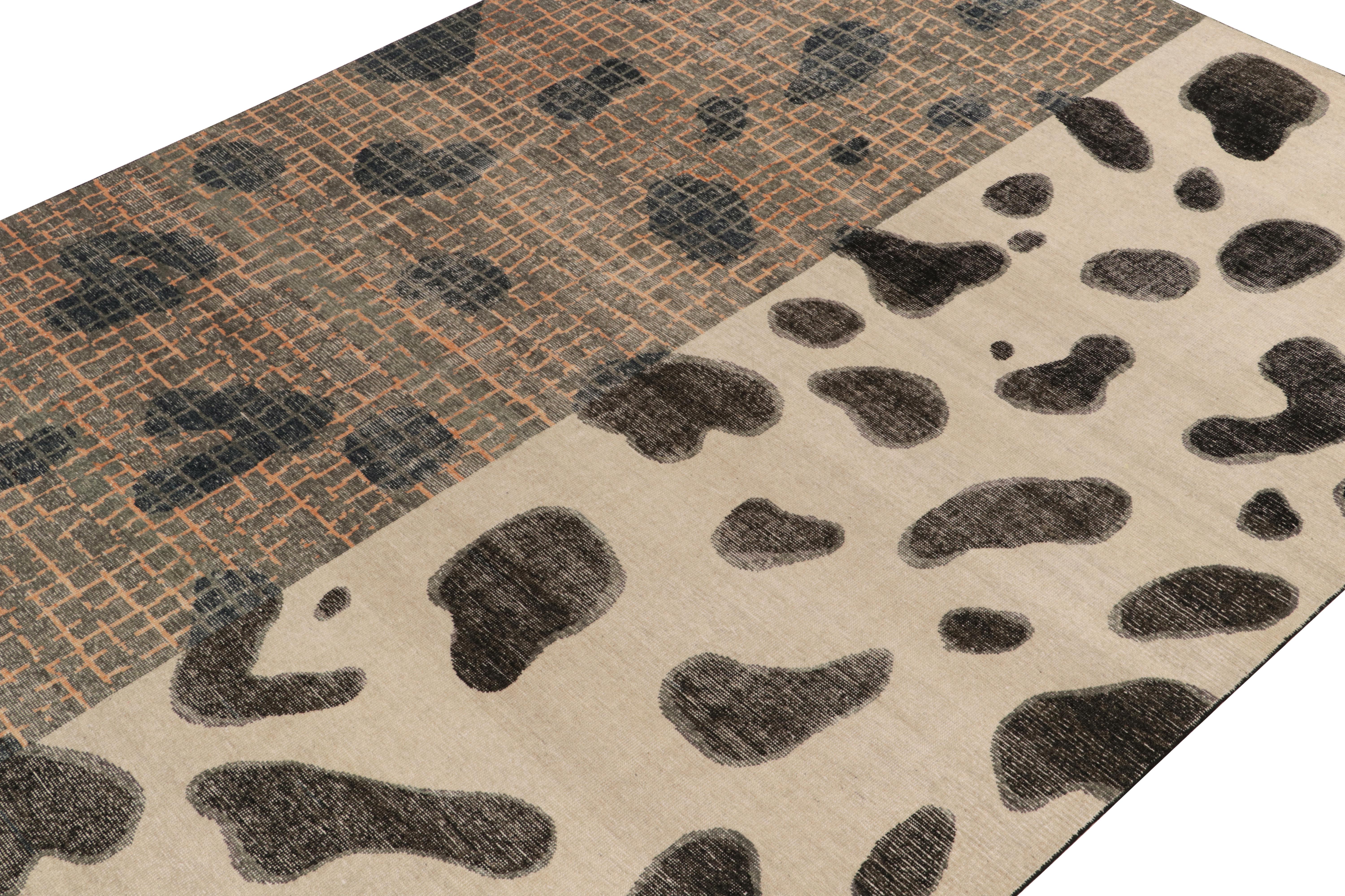 Indian Rug & Kilim's Distressed Style Rug in Beige-Brown, Black Abstract Pattern For Sale