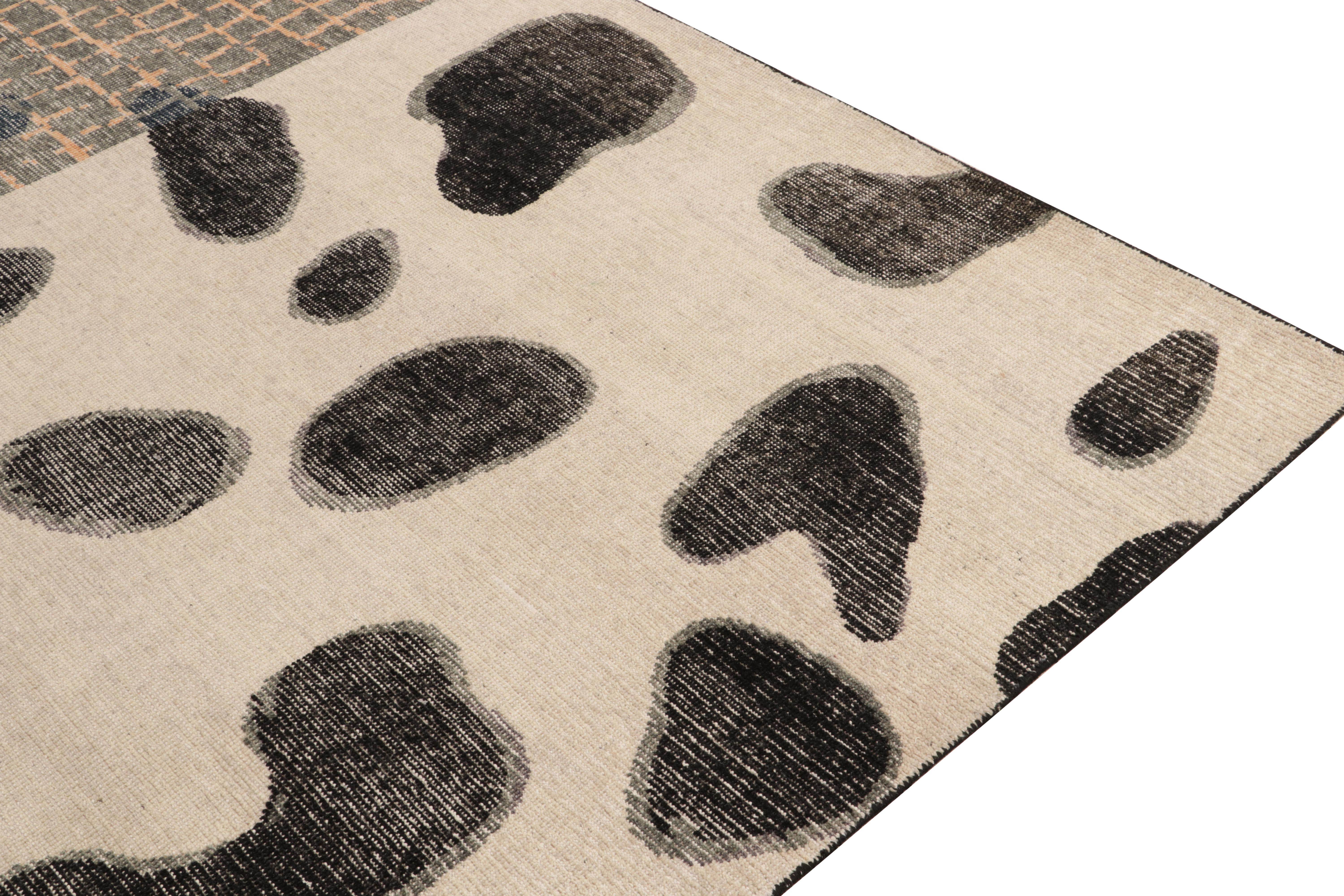 Hand-Knotted Rug & Kilim's Distressed Style Rug in Beige-Brown, Black Abstract Pattern For Sale