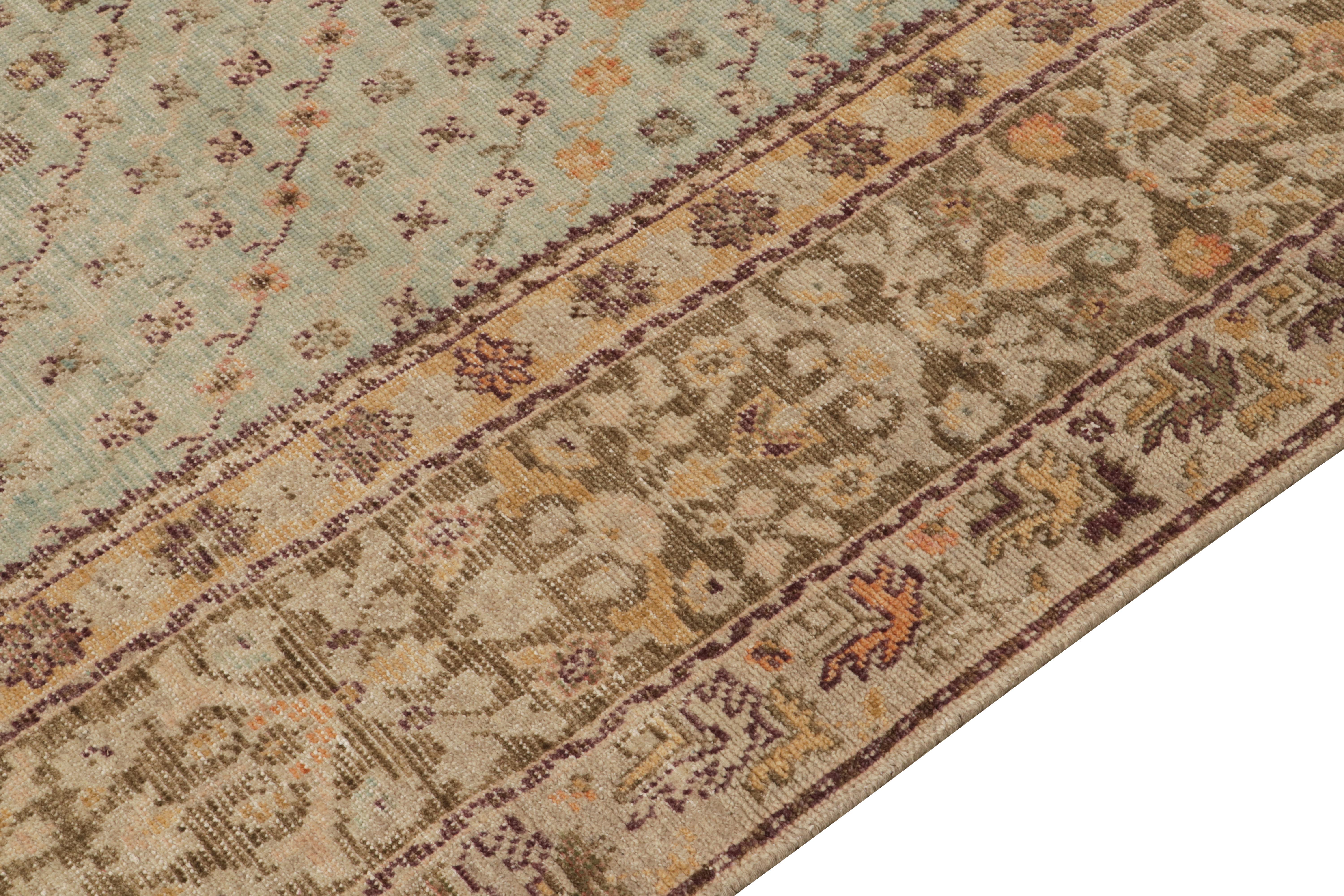 Hand-Knotted Rug & Kilim's Distressed Style Rug in Blue, Beige-Brown Floral Pattern For Sale
