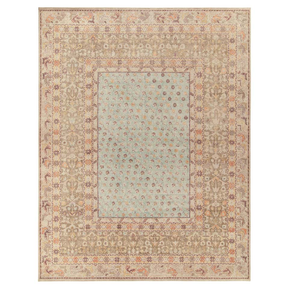 Distressed Style Rug in Green, Blue and Gold Floral Pattern by Rug and ...