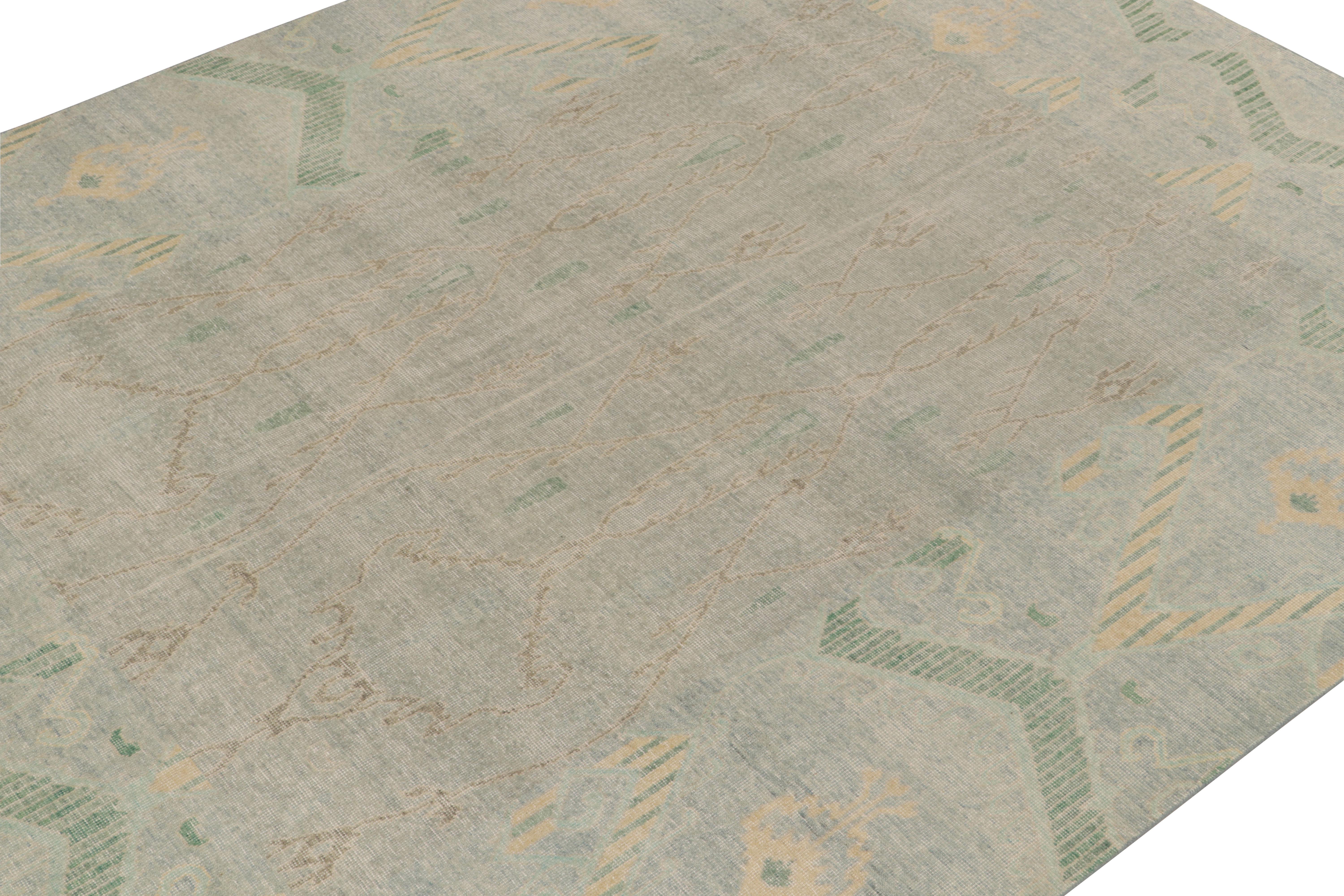 Indian Rug & Kilim's Distressed Style Rug in Blue, Green, Gold Ikats Pattern For Sale