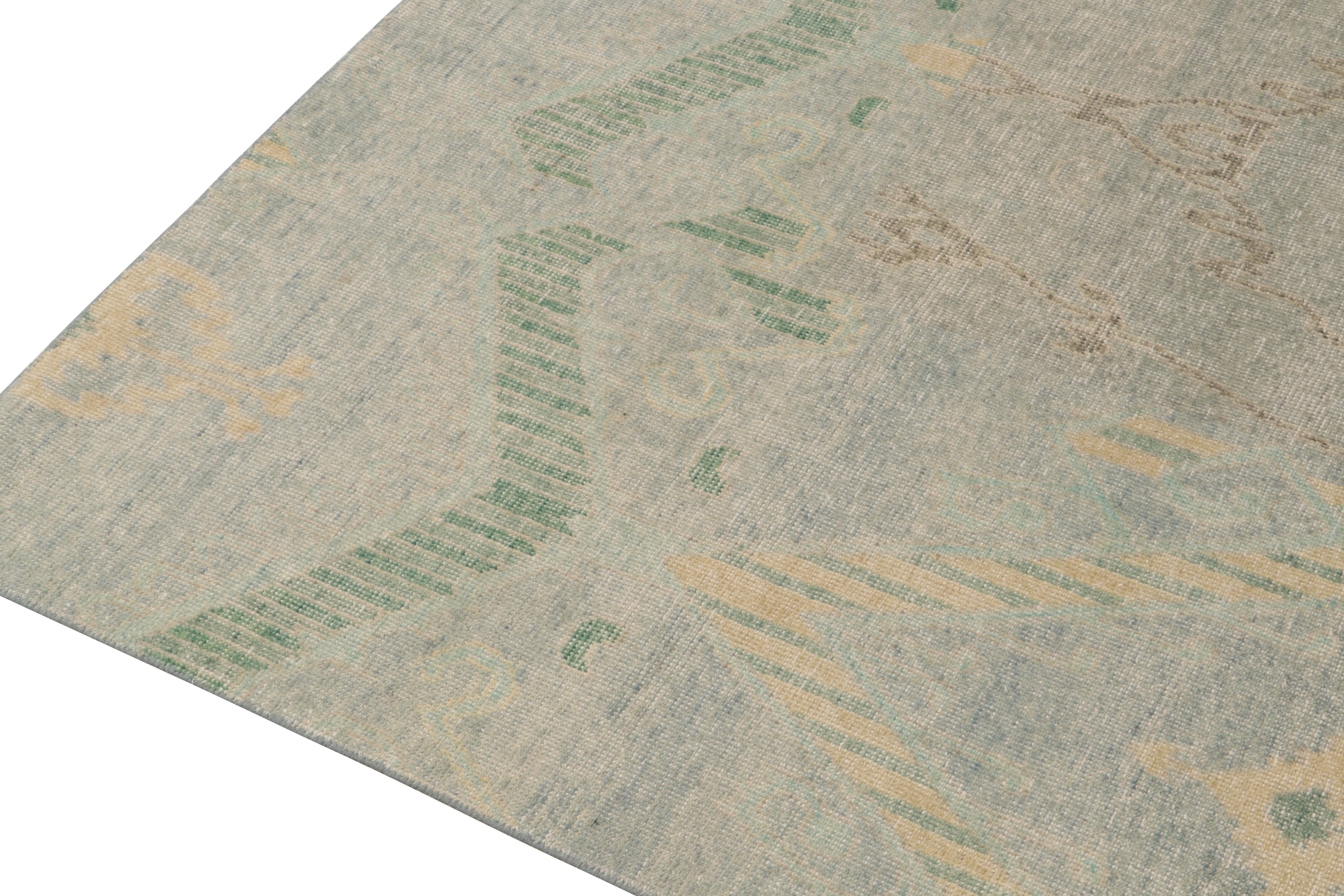 Hand-Knotted Rug & Kilim's Distressed Style Rug in Blue, Green, Gold Ikats Pattern For Sale