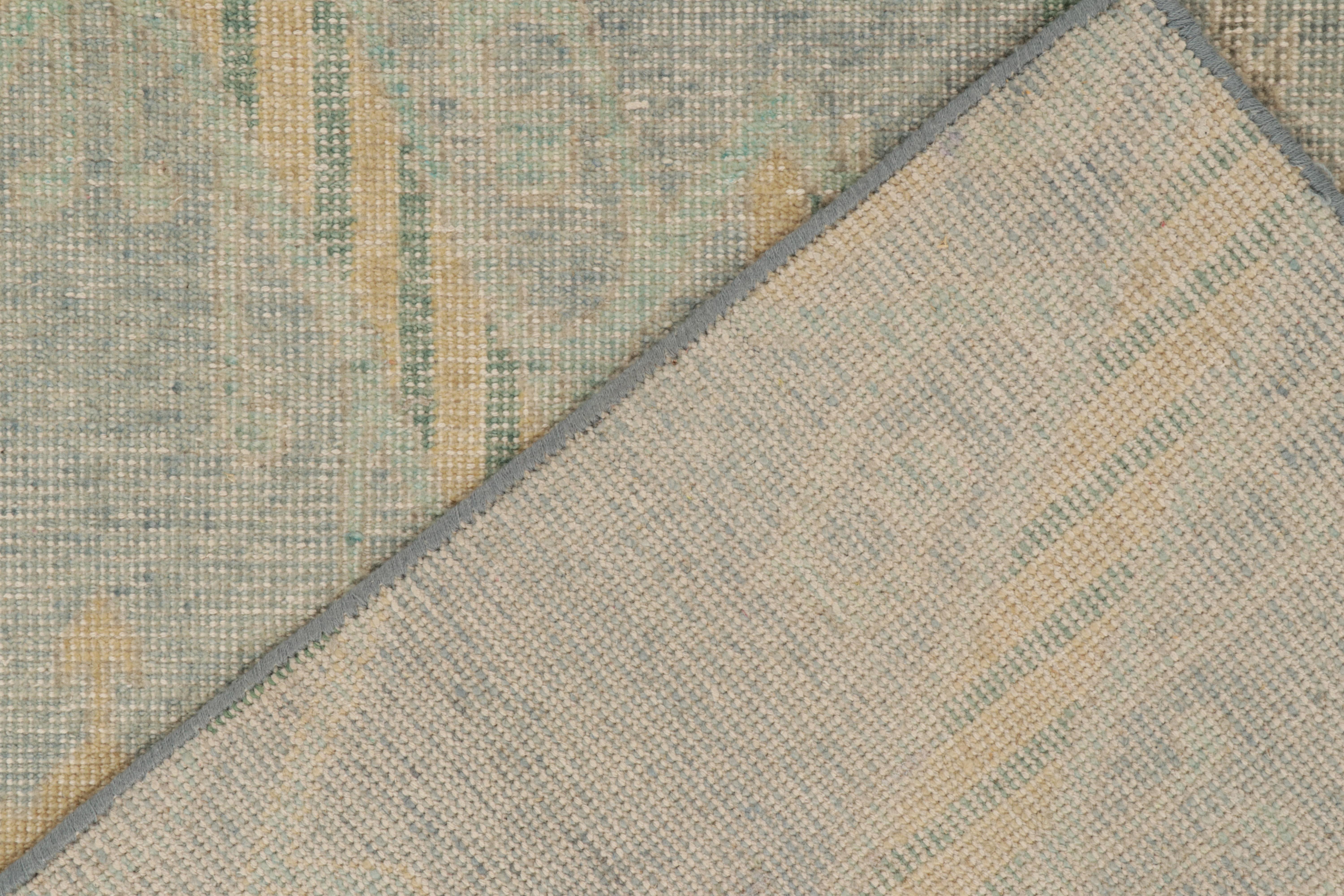 Rug & Kilim's Distressed Style Rug in Blue, Green, Gold Ikats Pattern In New Condition For Sale In Long Island City, NY