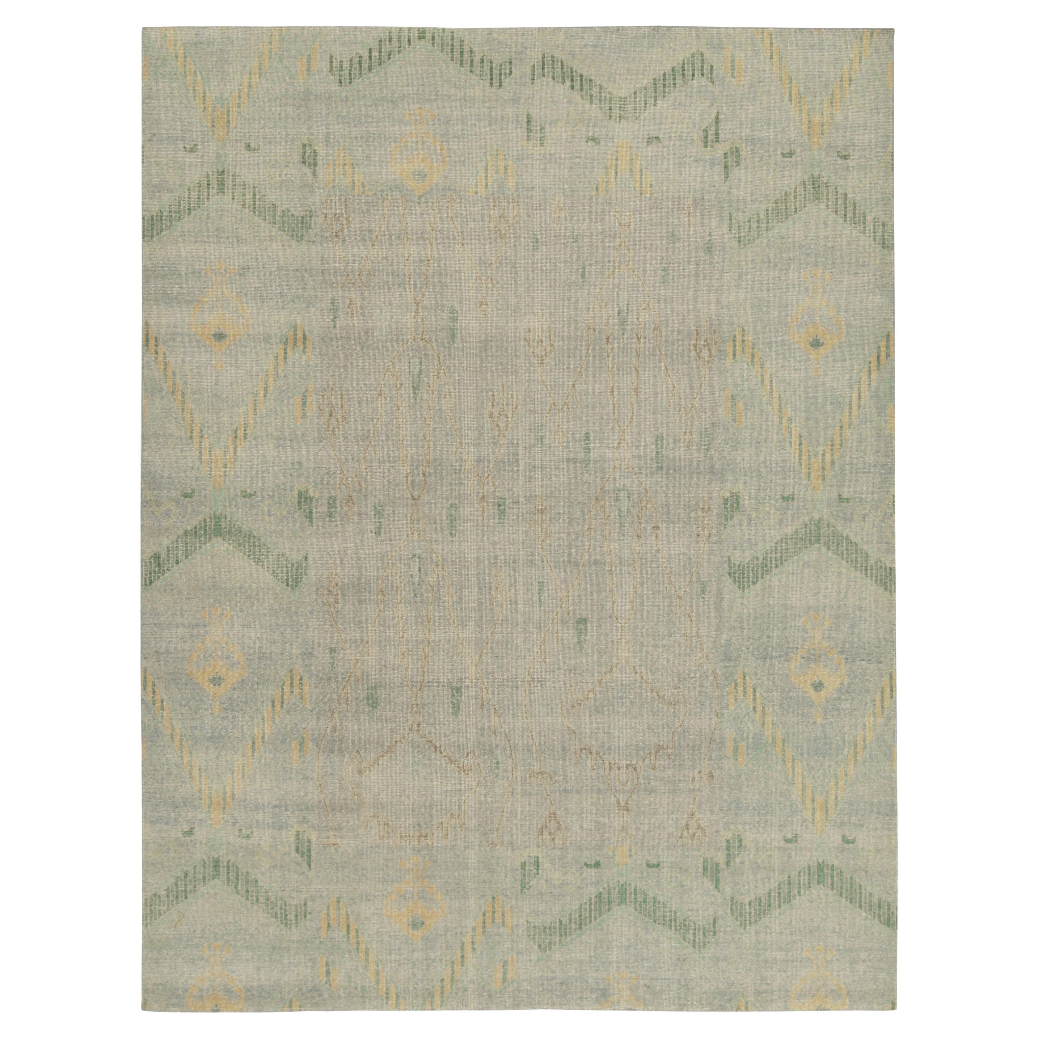 Distressed Style Rug in Blue, Green, Gold Ikats Pattern by Rug & Kilim