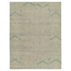 Alfombra de estilo desgastado Rug & Kilim con estampado de icats azules, verdes y dorados
