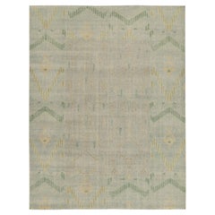 Rug & Kilim's Distressed Style Rug in Blue, Green, Gold Ikats Pattern