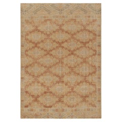 Rug & Kilim's Distressed Style Rug in Gold & Brown Geometric Pattern