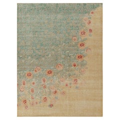 Distressed Style Rug in Green, Blue & Gold Floral Pattern by Rug & Kilim