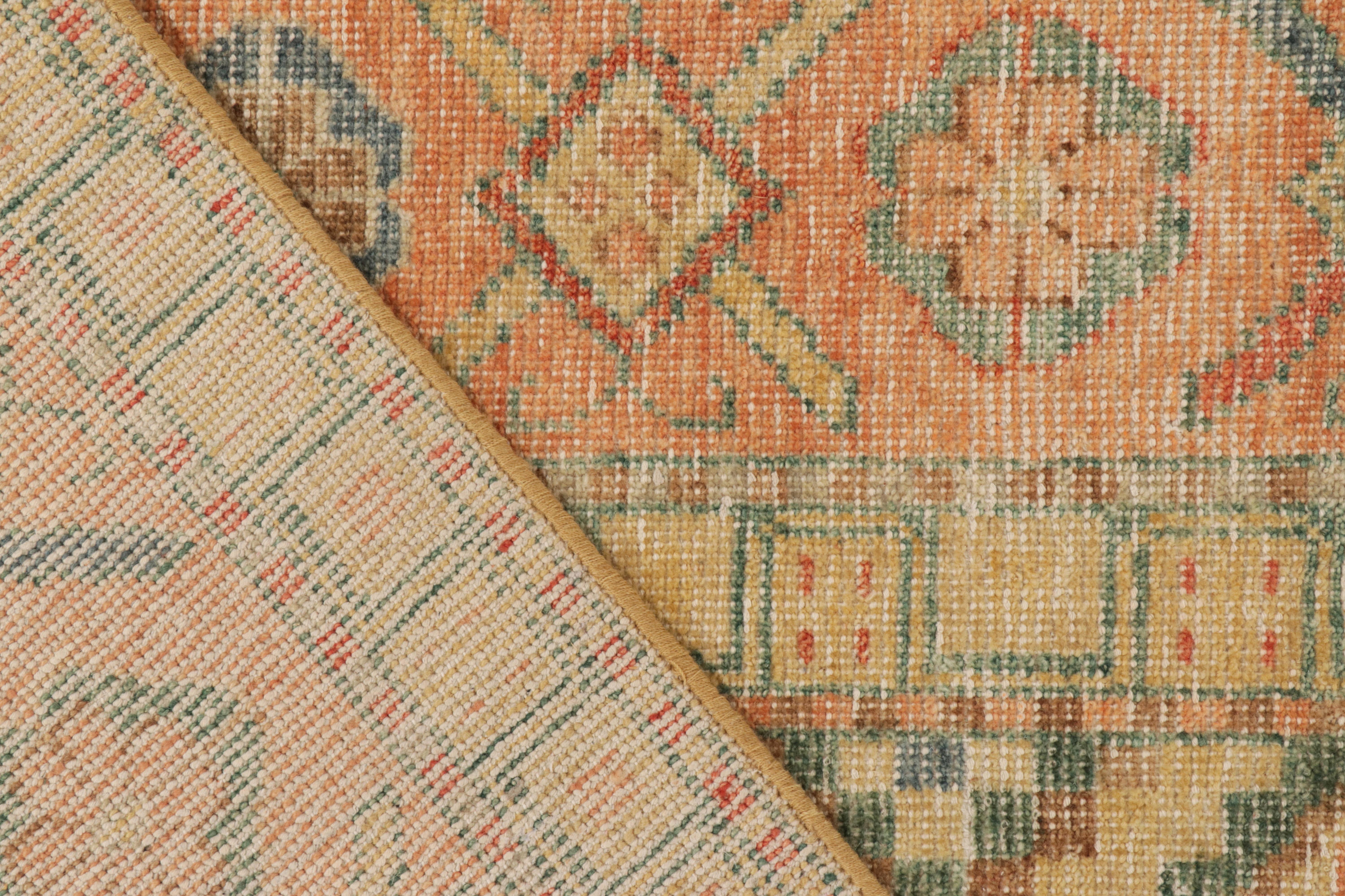 Rug & Kilim's Distressed Style Rug in Orange, Blue & Beige Geometric Pattern In New Condition For Sale In Long Island City, NY