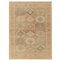 Rug & Kilim's Distressed Style Rug in Orange, Blue & Beige Geometric Pattern