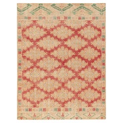 Rug & Kilim's Distressed Style Rug in Red, Gold, Green Geometric Pattern