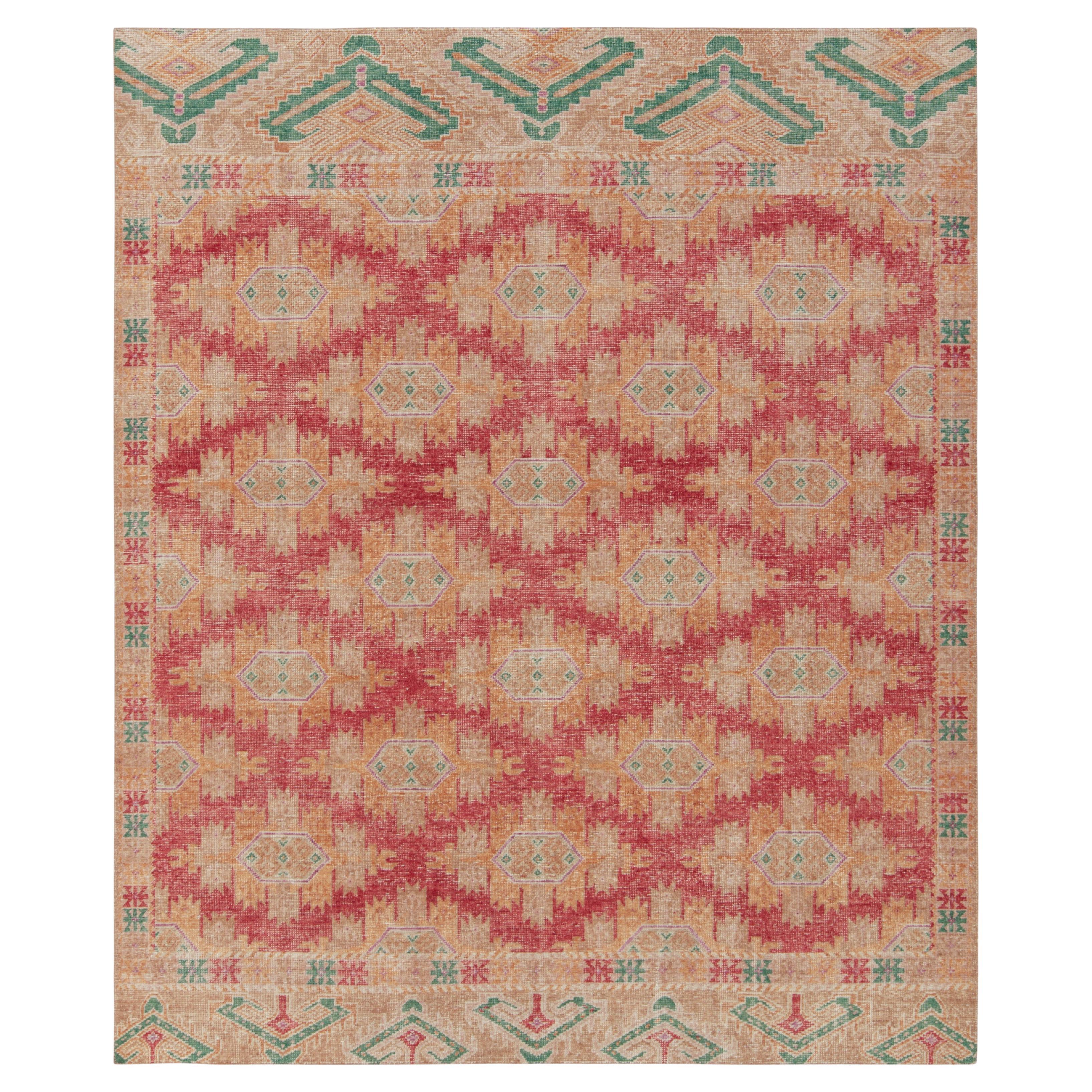 Rug and Kilim's Contemporary Heriz Style Rug Green Red Gold Geometric