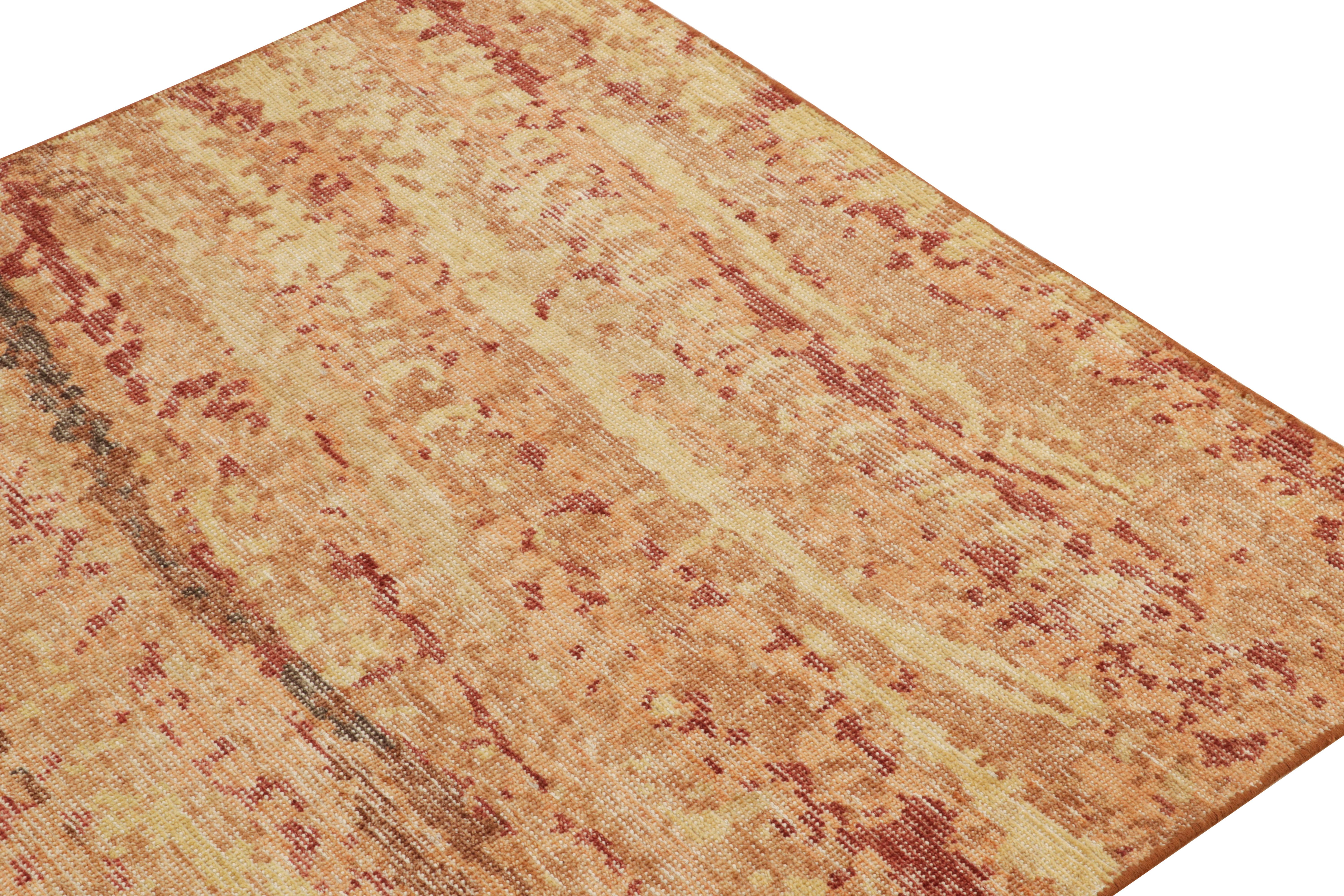 Hand-Knotted Rug & Kilim's Distressed Style Rug in Red, Orange & Gold Abstract Pattern For Sale