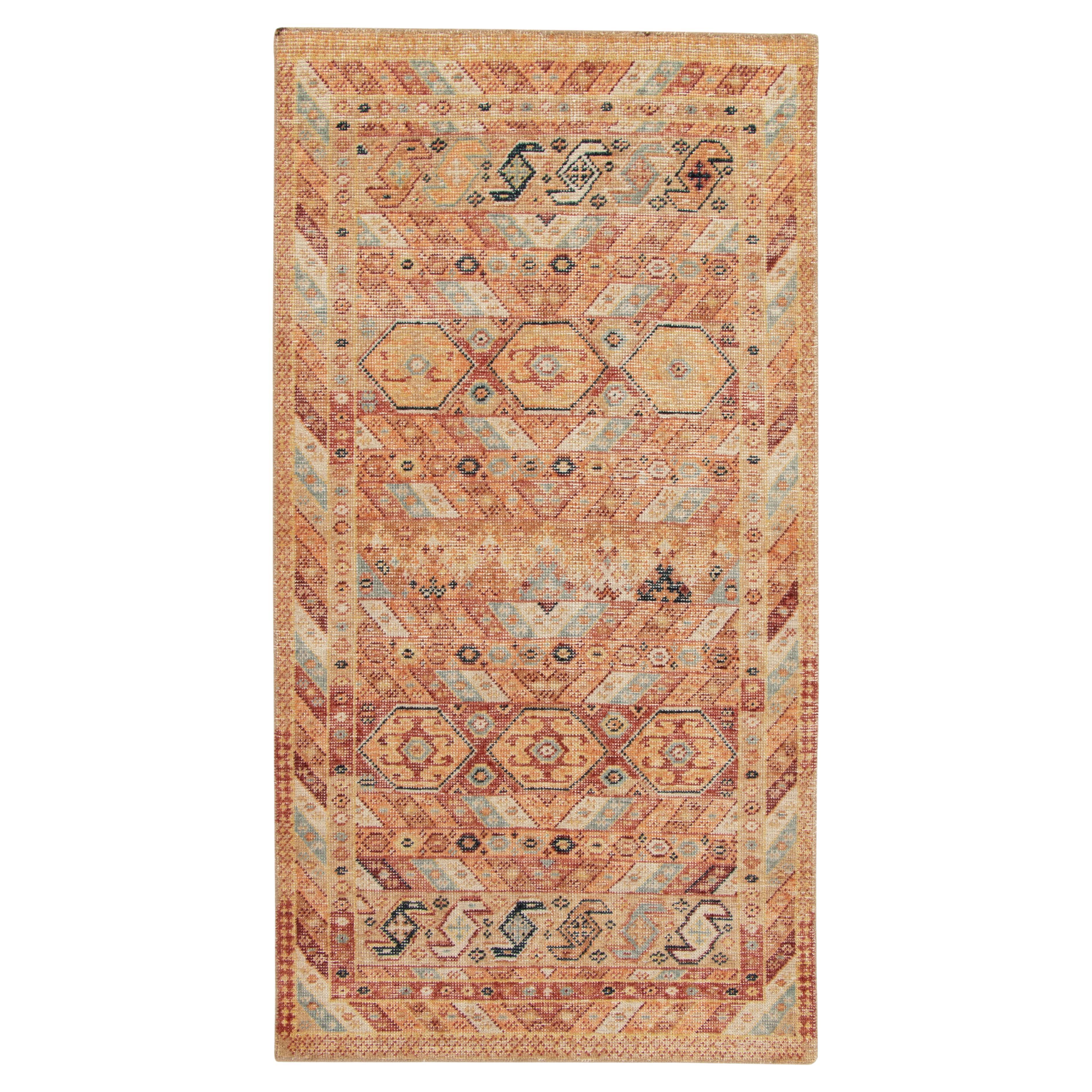 Rug & Kilim's Distressed Style Runner in Orange, Gold & Red Tribal Pattern For Sale