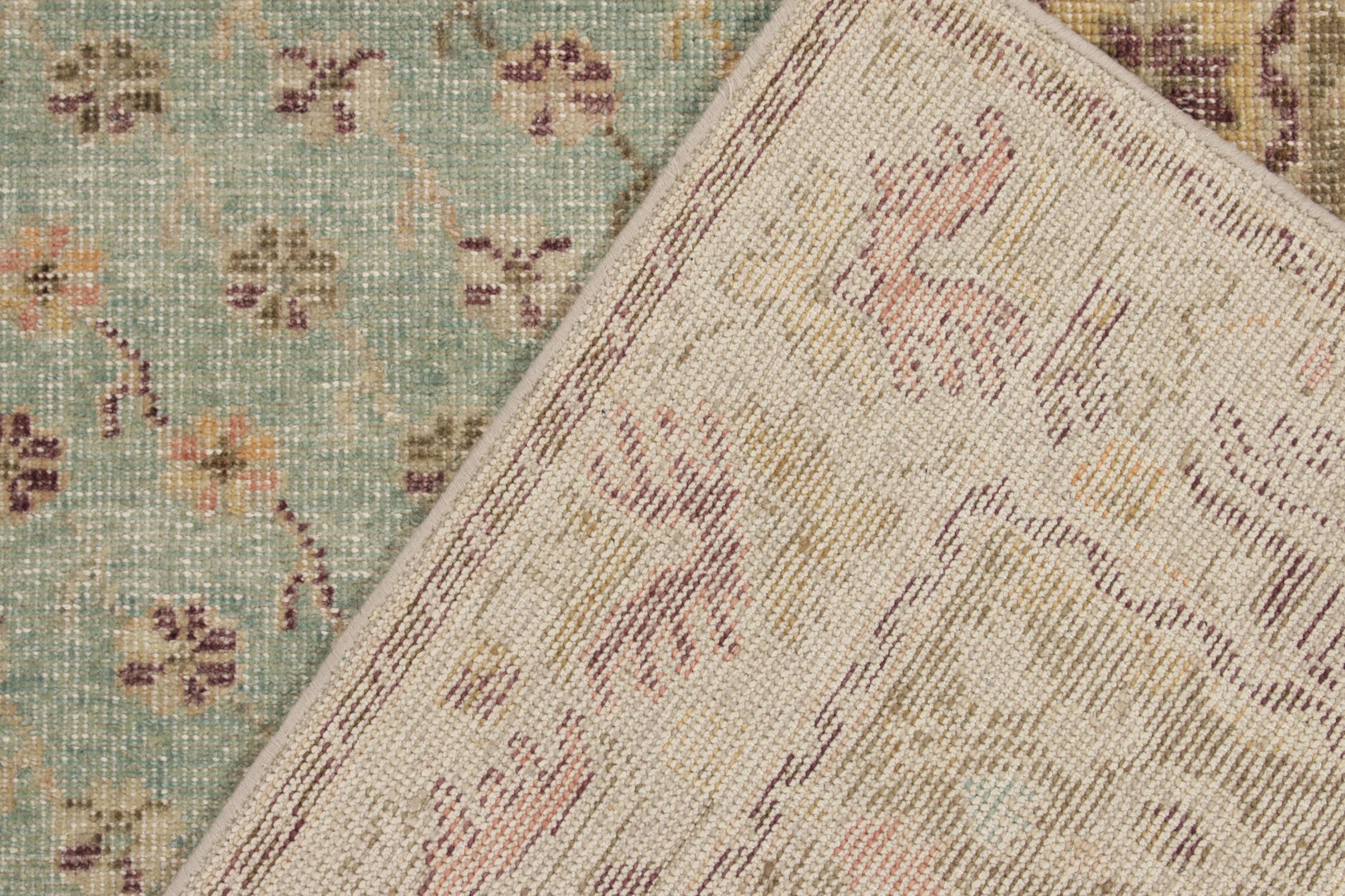 Rug & Kilim's Distressed Style Transitional Floral Rug in Blue, Green Border In New Condition For Sale In Long Island City, NY