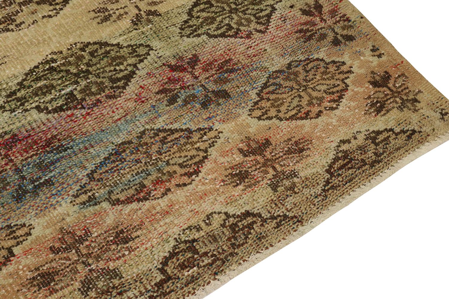 Hand-Knotted Distressed Style Zeki Muren Rug in Beige-Brown Patterns by Rug & Kilim For Sale