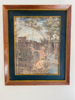 Thai Painting of Temple Dancer and Buddhist Monkey God, Distressed, circa 1950