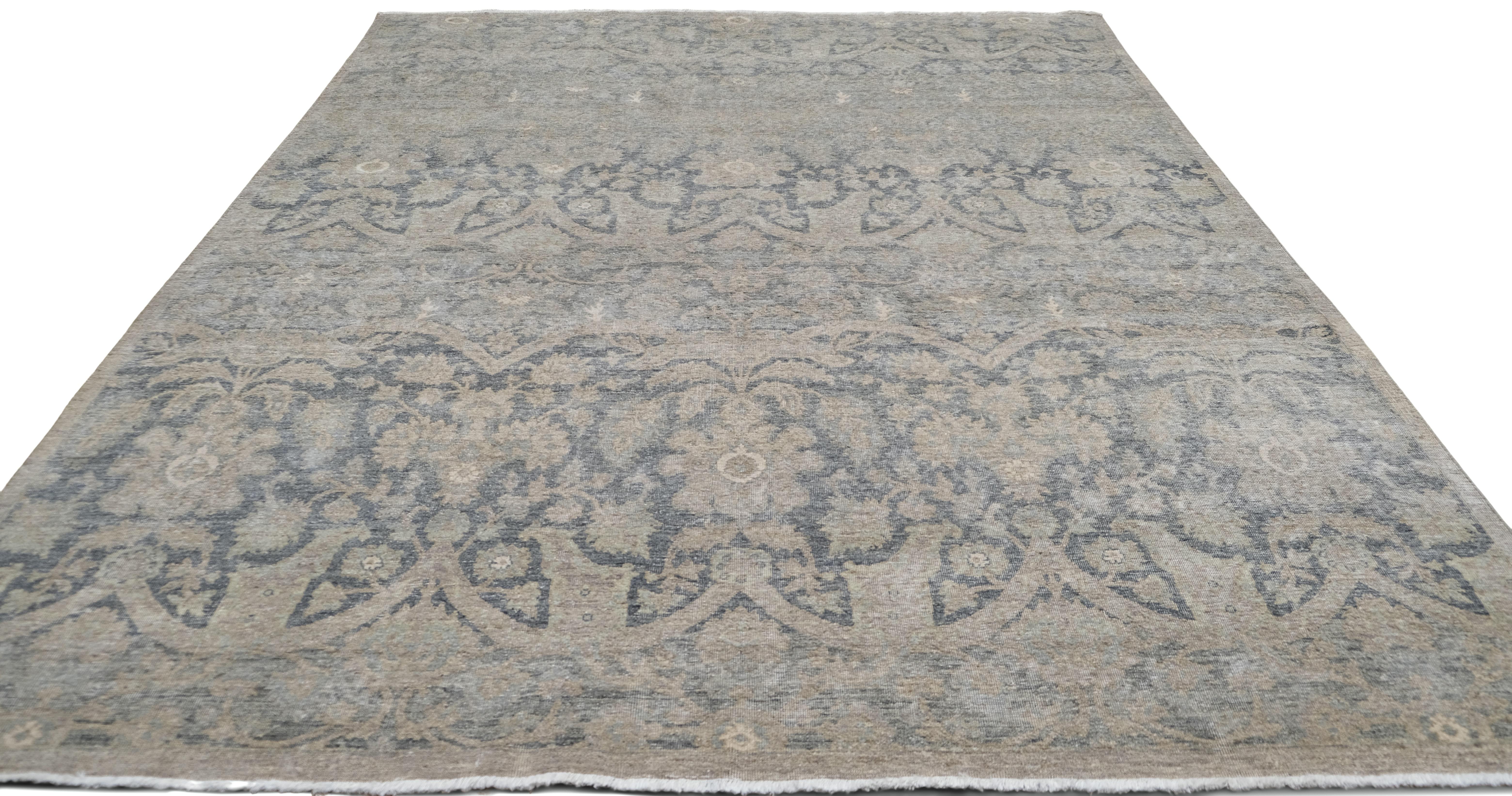Asiatique Tapis traditionnel en laine vieilli à motifs floraux 7'10''x9'8'' en vente
