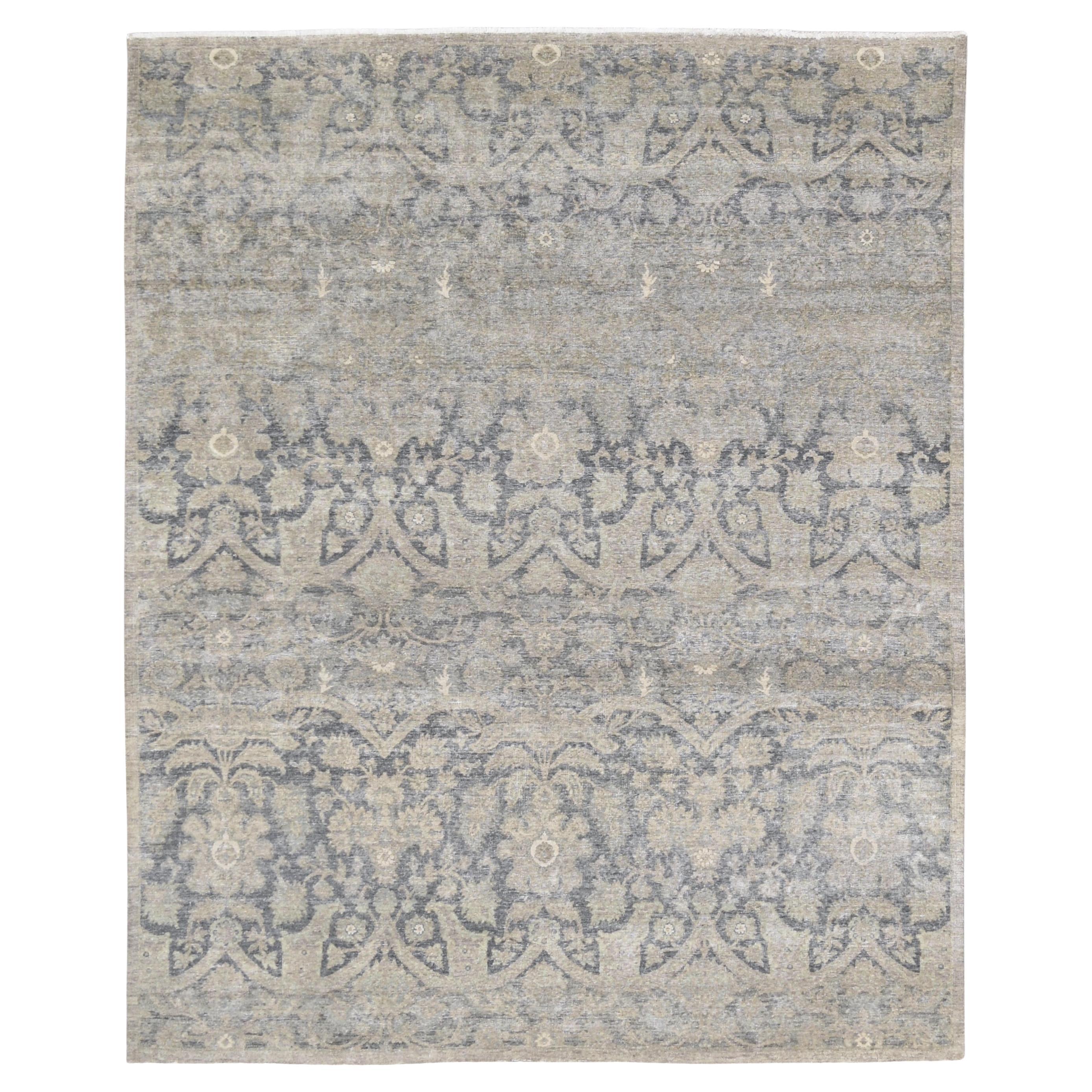 Tapis traditionnel en laine vieilli à motifs floraux 7'10''x9'8'' en vente