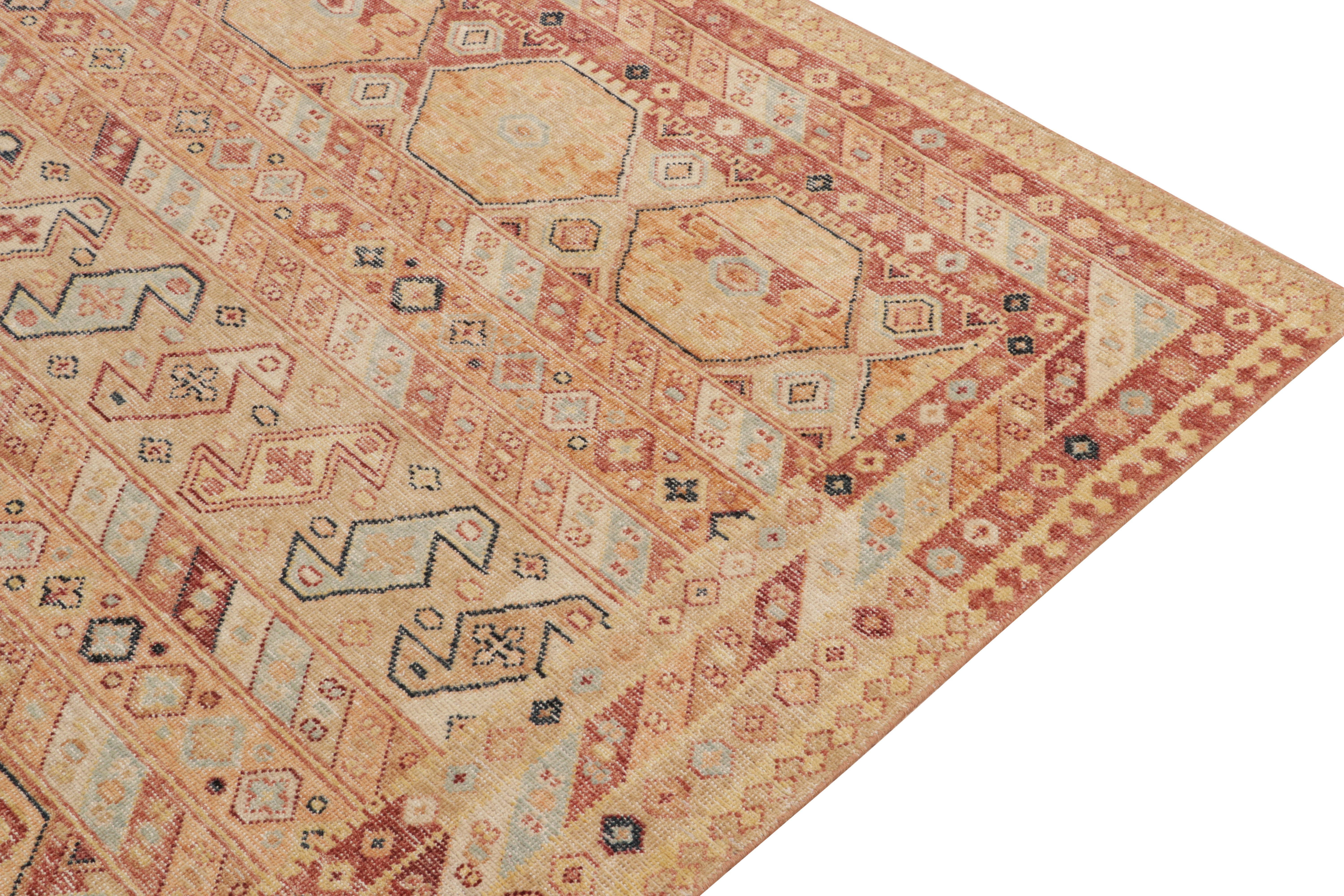 Rug & Kilim's Distressed Tribal Style Rug in Orange and Red Geometric Pattern In New Condition For Sale In Long Island City, NY