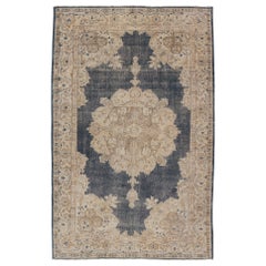 Distressed Turkish Carpet with Floral Design in Blue, Tan, Taupe, and Cream