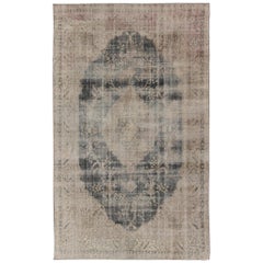 Retro Distressed Turkish Carpet with Floral Design in Taupe, Dark Gray, and Charcoal