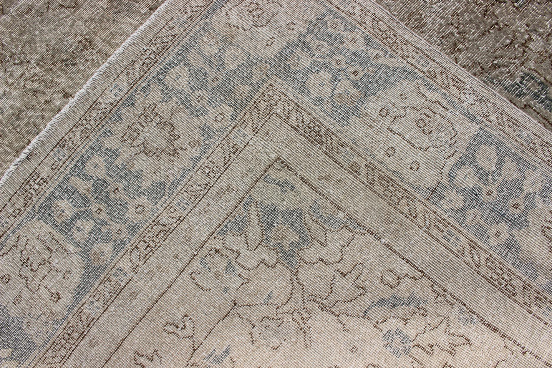 Distressed Turkish Carpet with Floral Design in Taupe, Gray, Brown and Cream 5