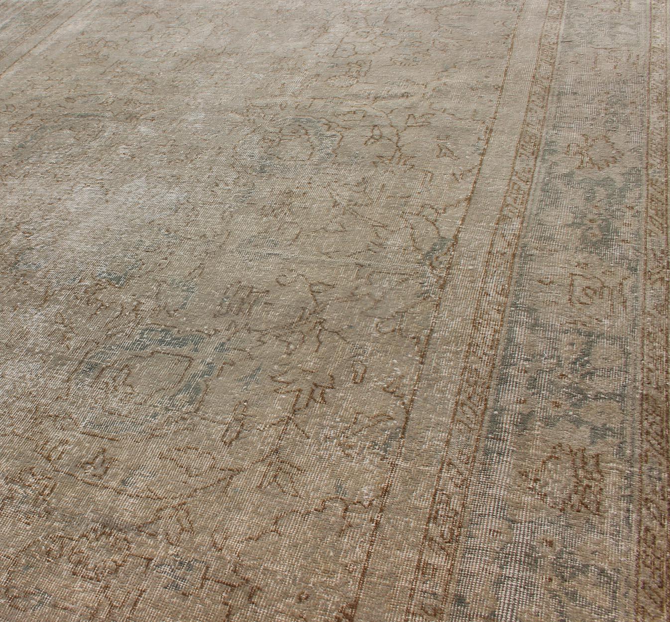 Distressed Turkish Carpet with Floral Design in Taupe, Gray, Brown and Cream 1