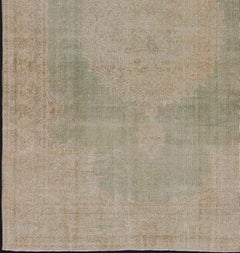 Turkish Oushak Rug in Faded Sage Green, Sand, and Ivory with Central Medallion