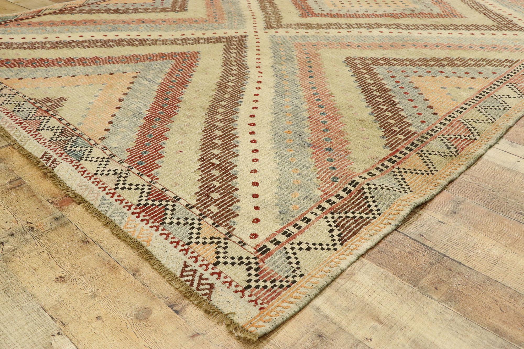 Distressed Turkish Flat-Weave Kilim Rug with Modern Southwestern Boho Chic Style For Sale 1