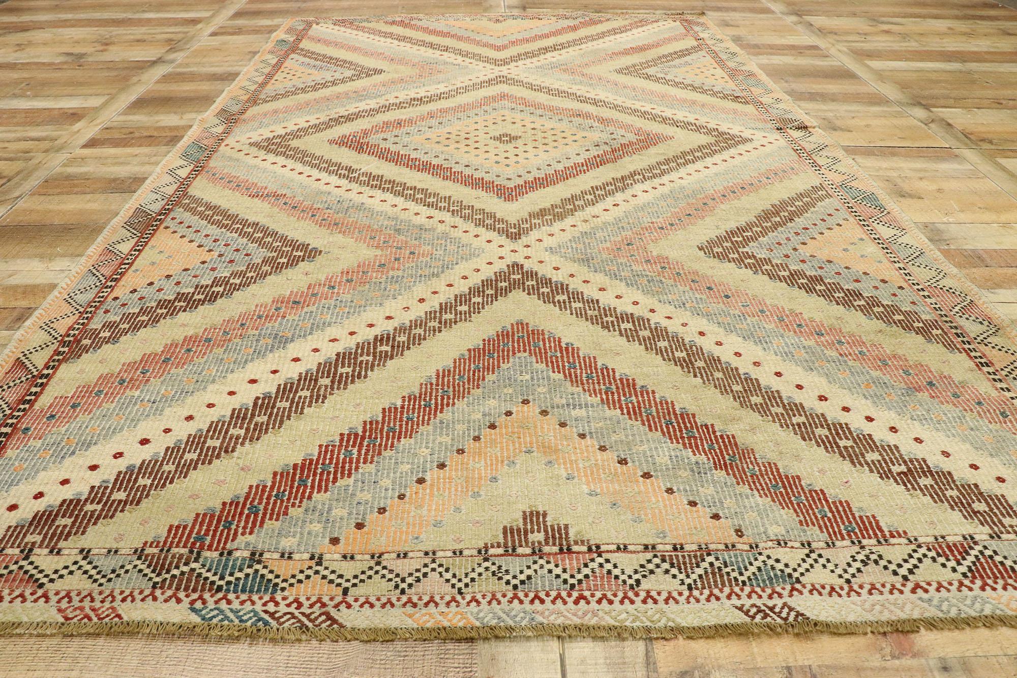 Rustic Vintage Striped Chevron Turkish Kilim Rug For Sale 2