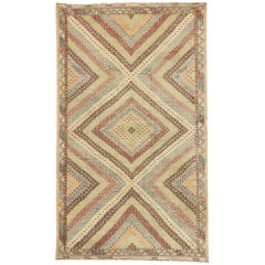 Rustic Vintage Striped Chevron Turkish Kilim Rug