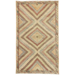 Retro Distressed Turkish Flat-Weave Kilim Rug with Modern Southwestern Boho Chic Style