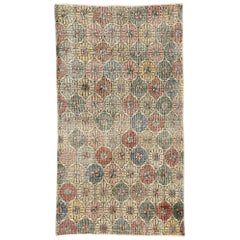 Distressed Turkish Sivas Accent Rug with Rustic English Traditional Style