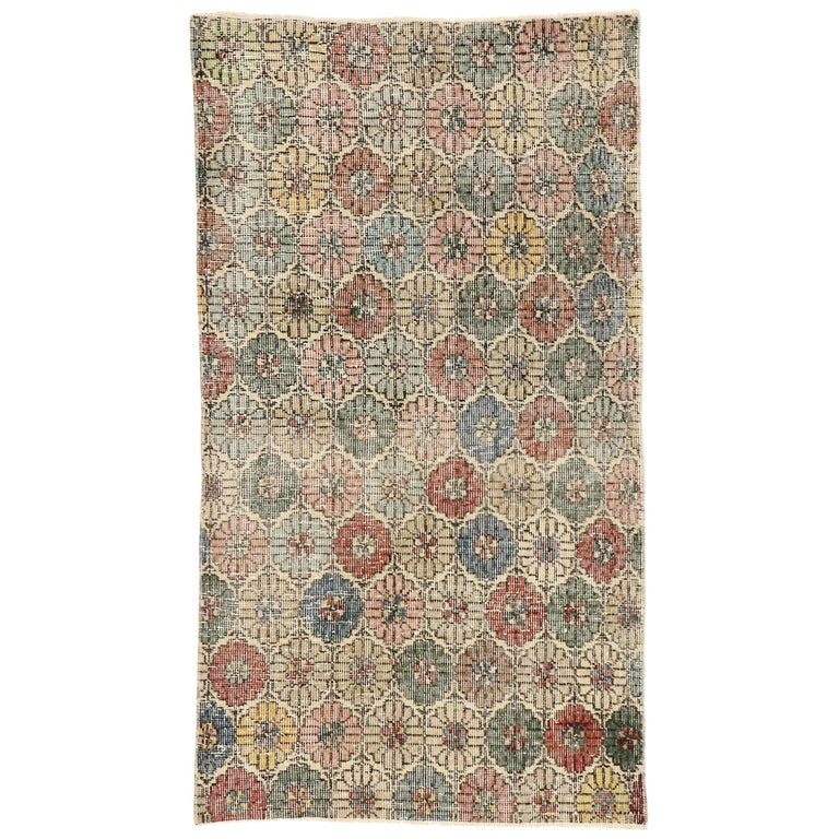 Distressed Turkish Sivas Accent Rug with Rustic English Traditional ...