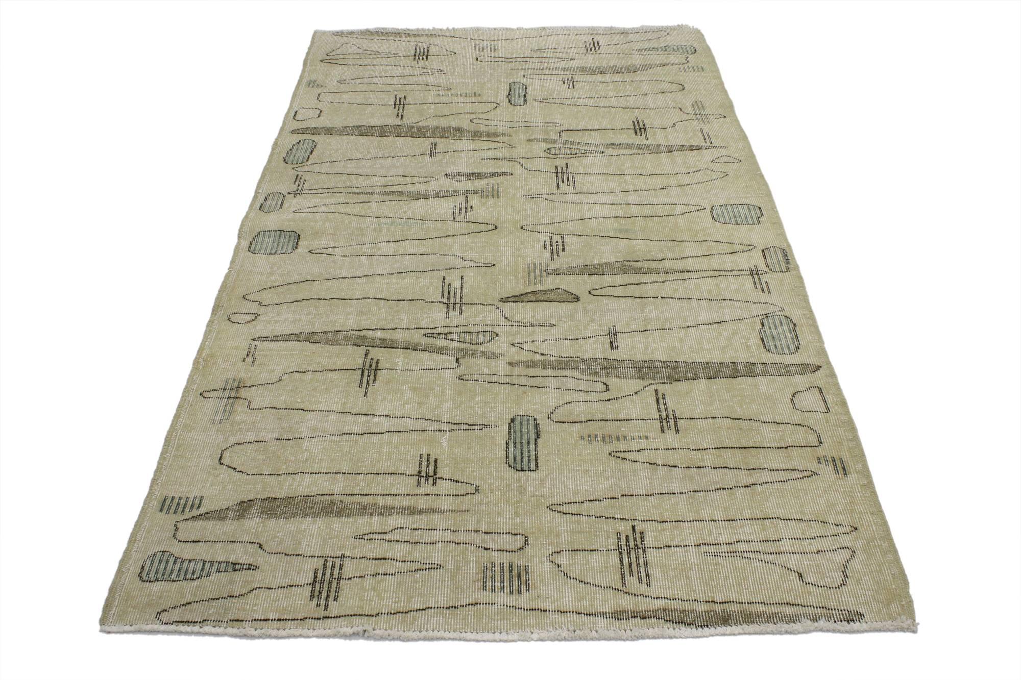 Distressed Turkish Sivas Rug with Industrial Art Deco Style, Muted Colors In Distressed Condition In Dallas, TX
