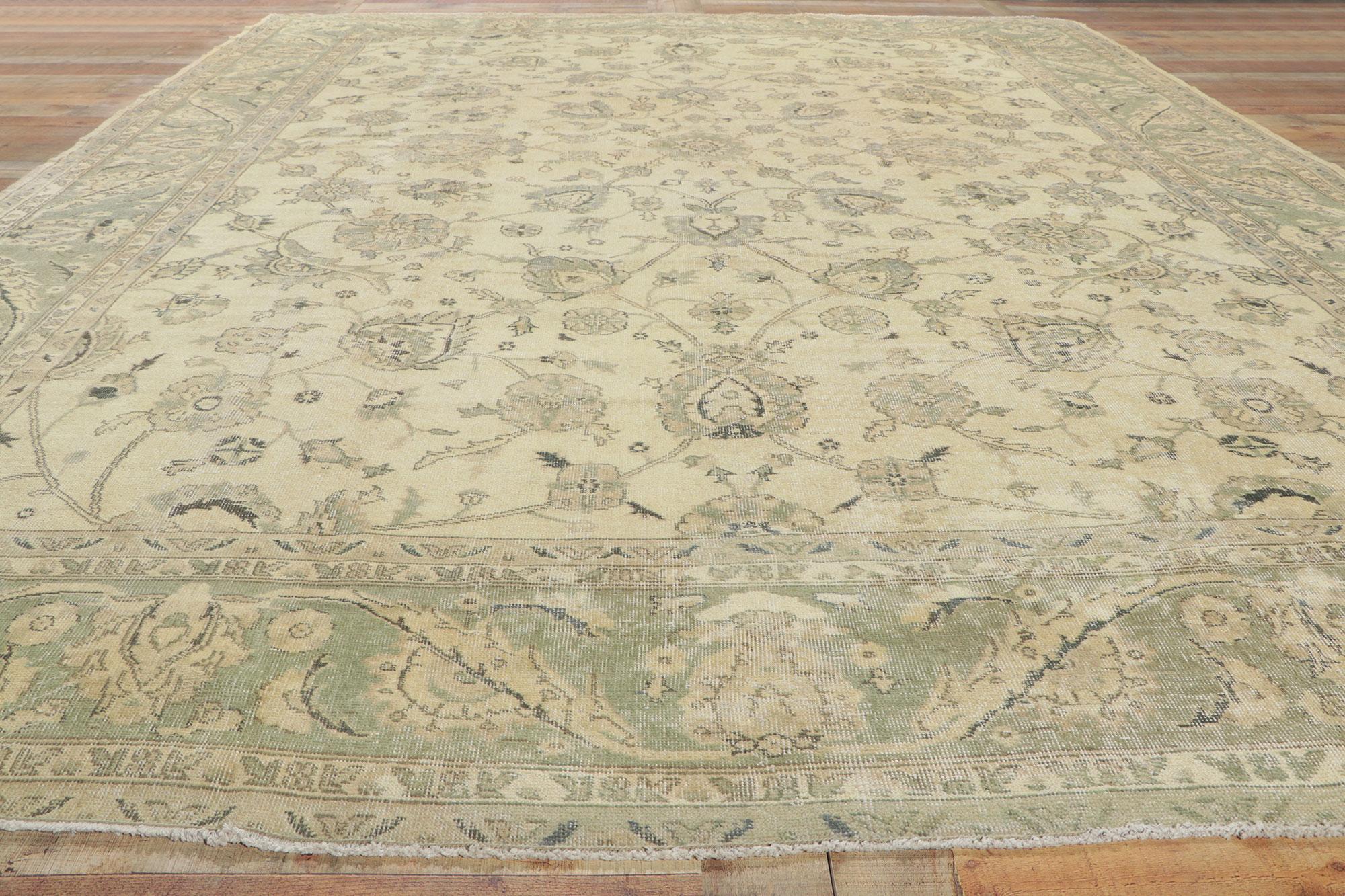 Wool Distressed Vintage Turkish Sivas Rug, Biophilic Design Meets Relaxed Refinement For Sale