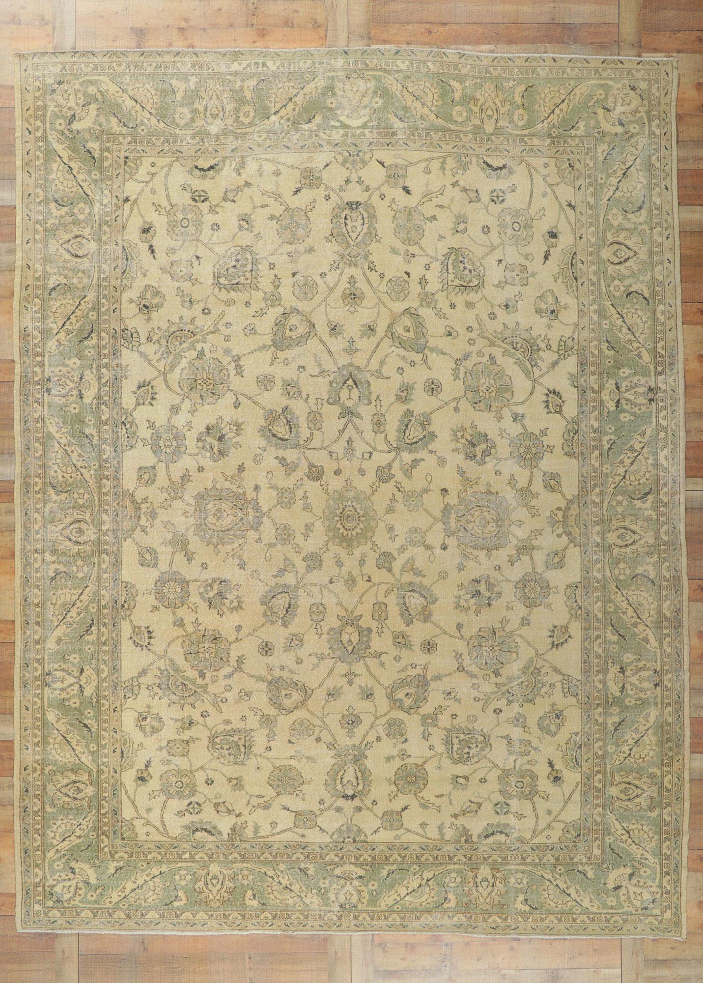 Distressed Vintage Turkish Sivas Rug, Biophilic Design Meets Relaxed Refinement For Sale 1
