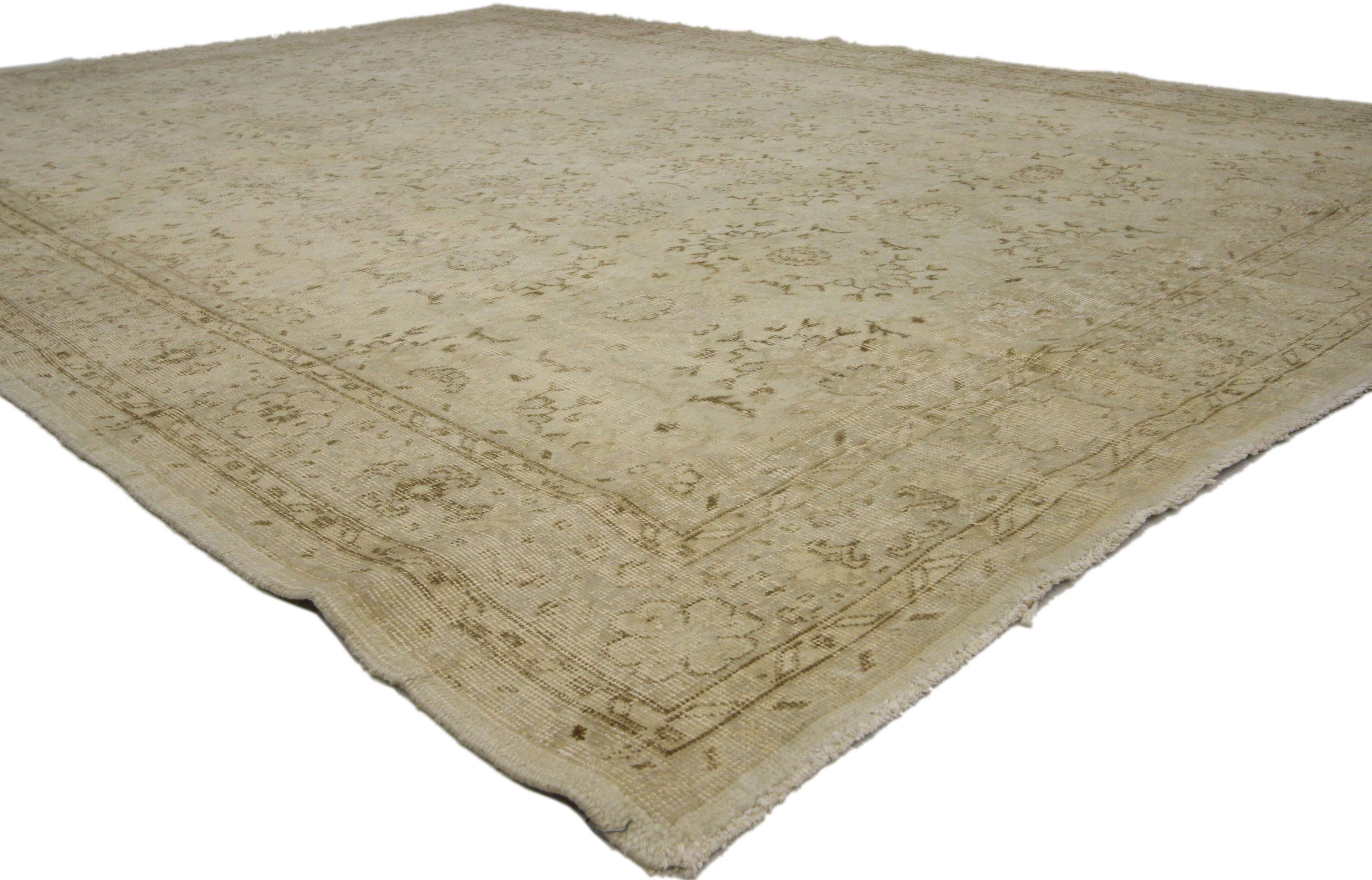 Hand-Knotted Distressed Turkish Sivas Rug with Shabby Chic Shaker-Gustavian Farmhouse Style