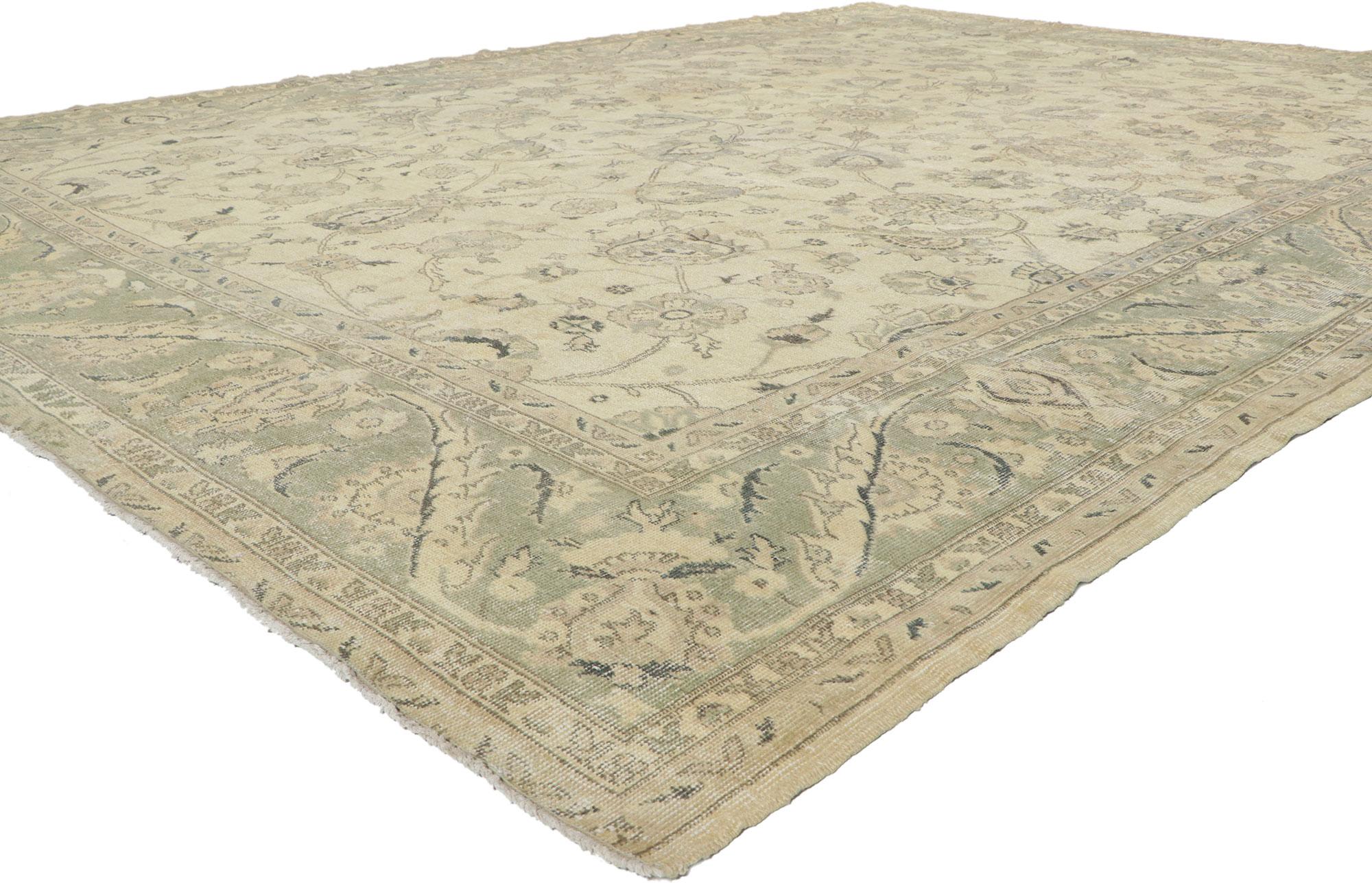 51232 Distressed Vintage Turkish Sivas Rug, 09'11 x 13'02. 
Prepare to be whisked away on an enchanting journey of natural elegance, as you step onto this lovingly time-worn vintage Turkish Sivas rug. Transport yourself into a world of relaxed