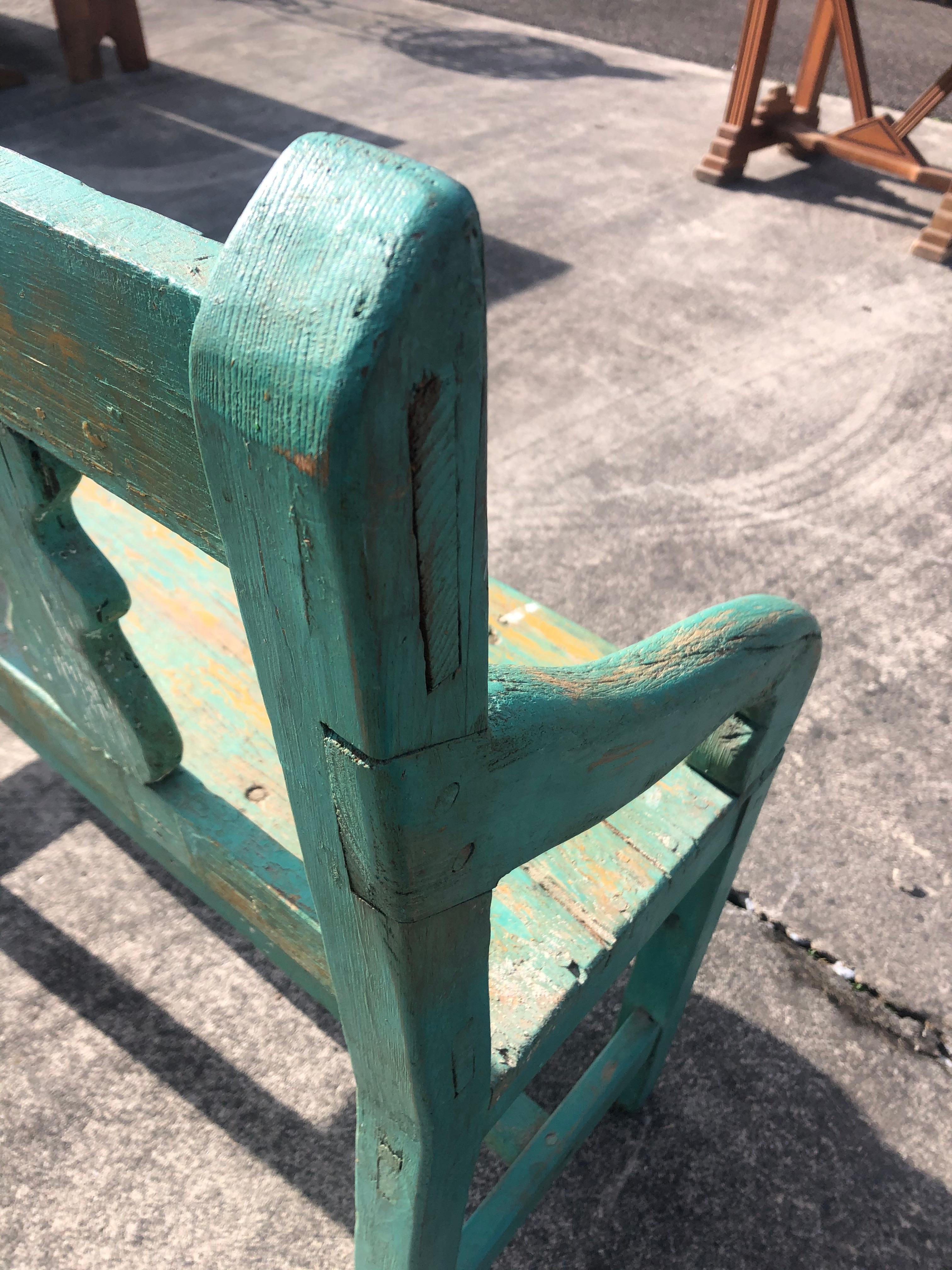 Wood Distressed Turquoise Antique Santa Fe Bench
