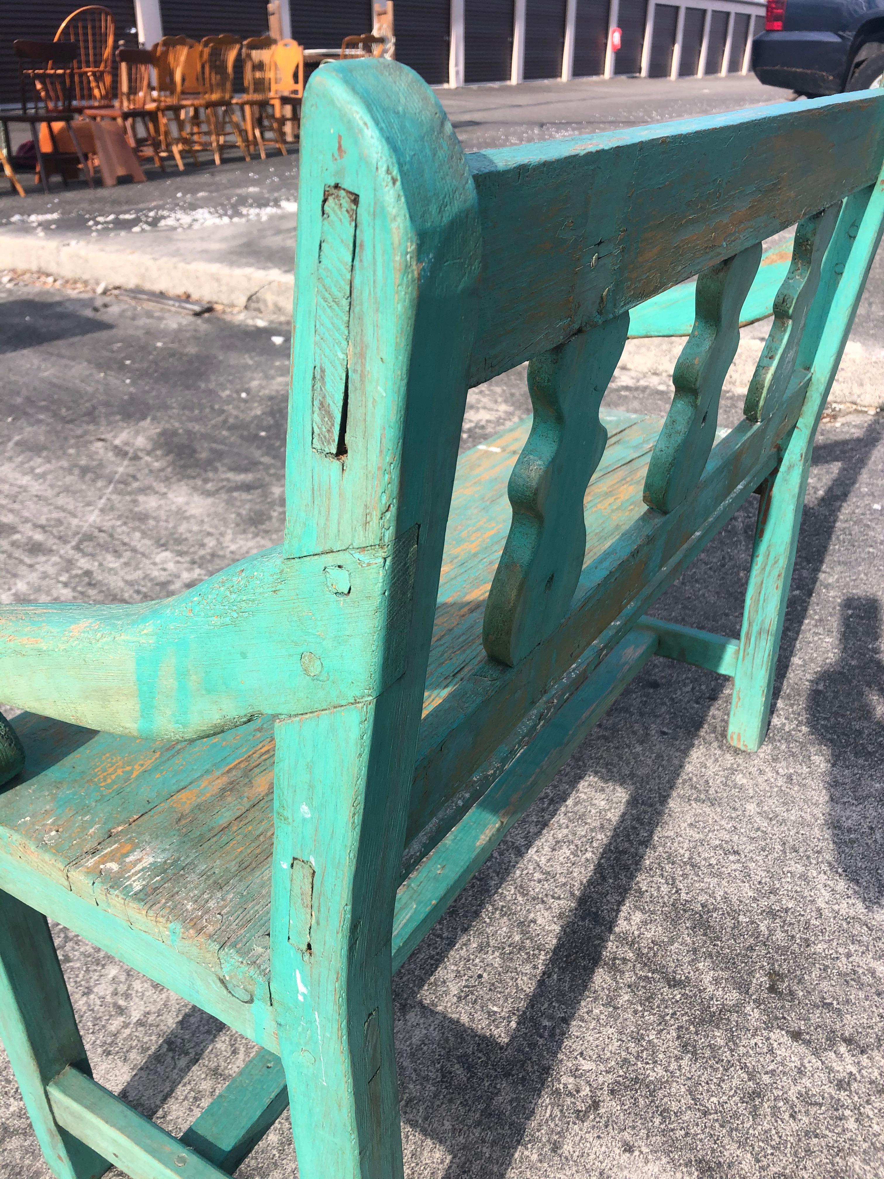 Distressed Turquoise Antique Santa Fe Bench 1
